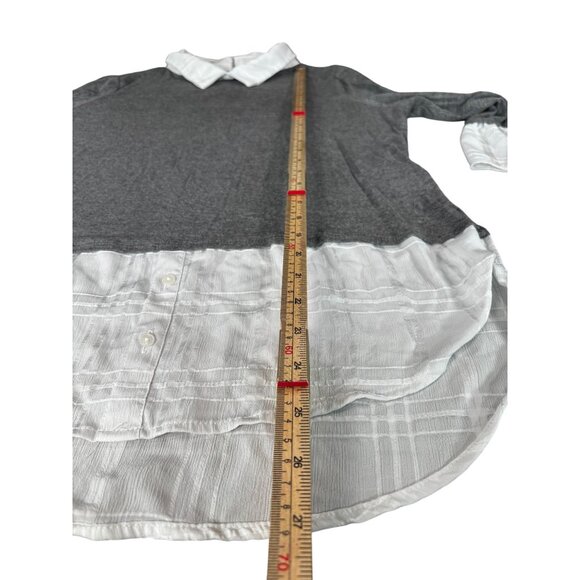Gray & White 3/4 Sleeve Two-Tone Tunic Top With Collar Size S - Picture 7 of 10